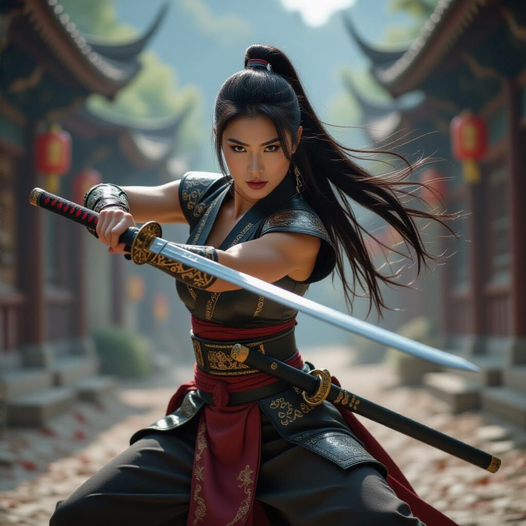 Asian Fantasy Warrior's Whirlwind Katana Attack
