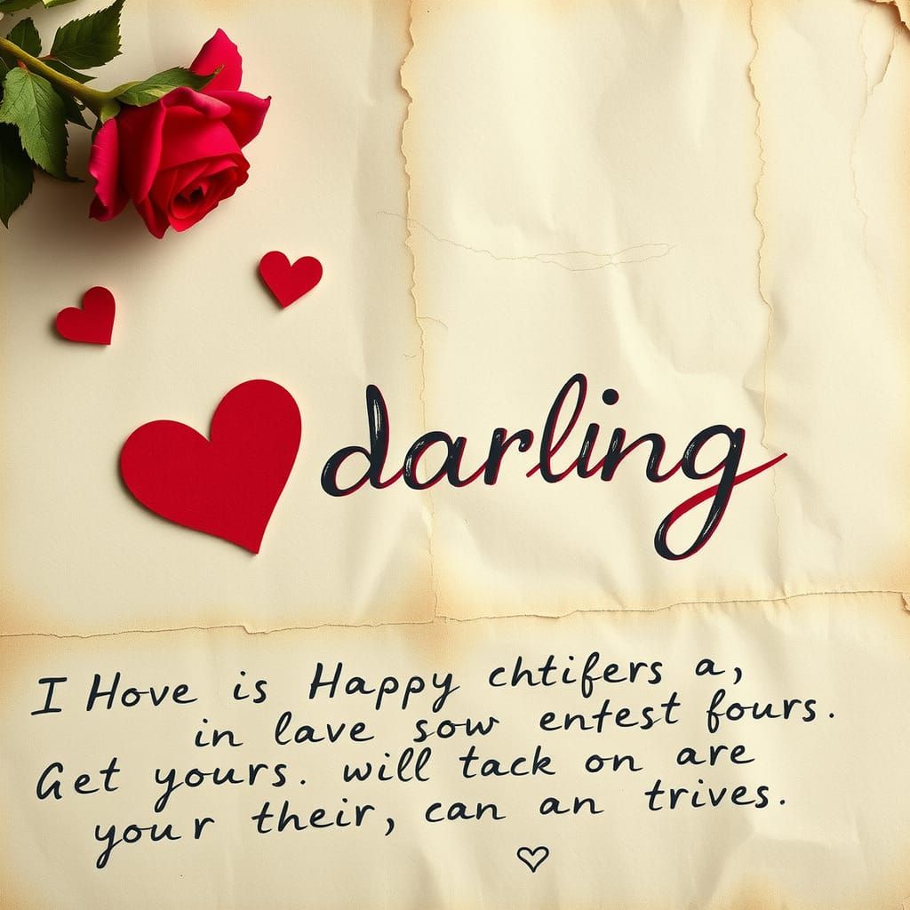 Vintage Love Letter with Rosy Hearts
