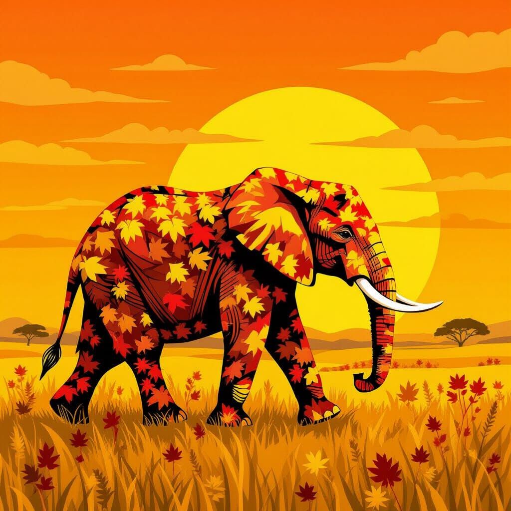 Autumn Leaf Elephant on the Savannah