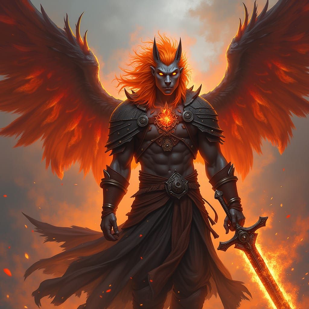 Epic Fire Genasi Warrior, Kryndor, Embodies Fiery Mythos