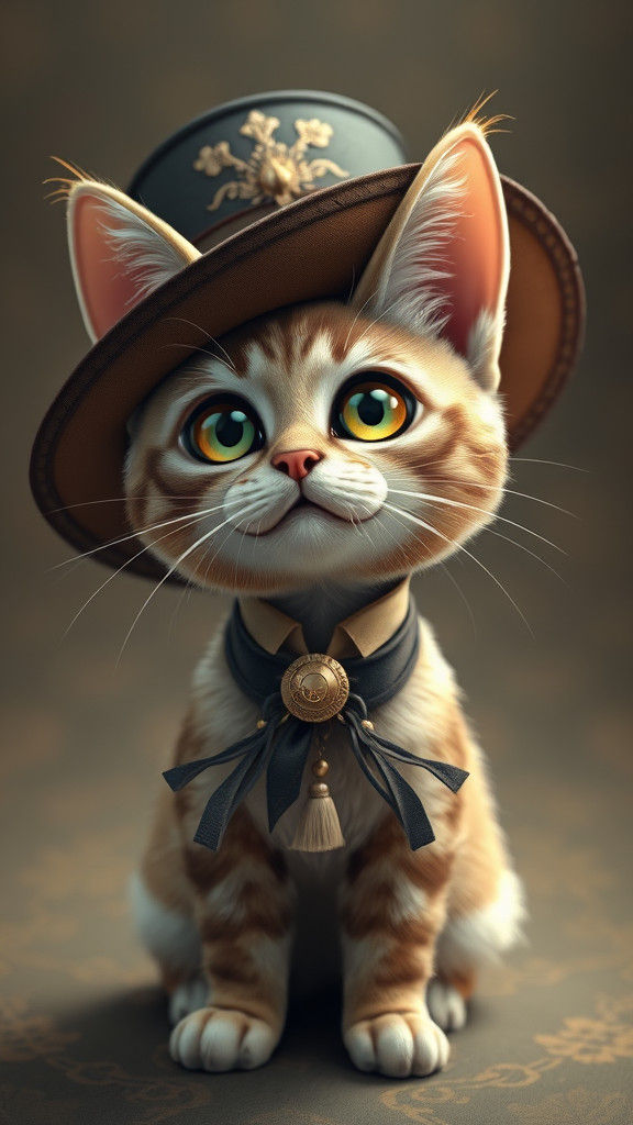 Elegant Aristocratic Chibi Cat in Anime Style