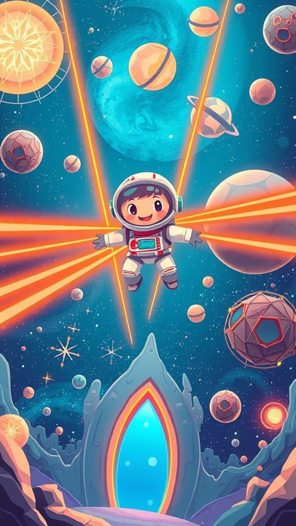 Cosmic Adventurer in Vibrant Galaxy