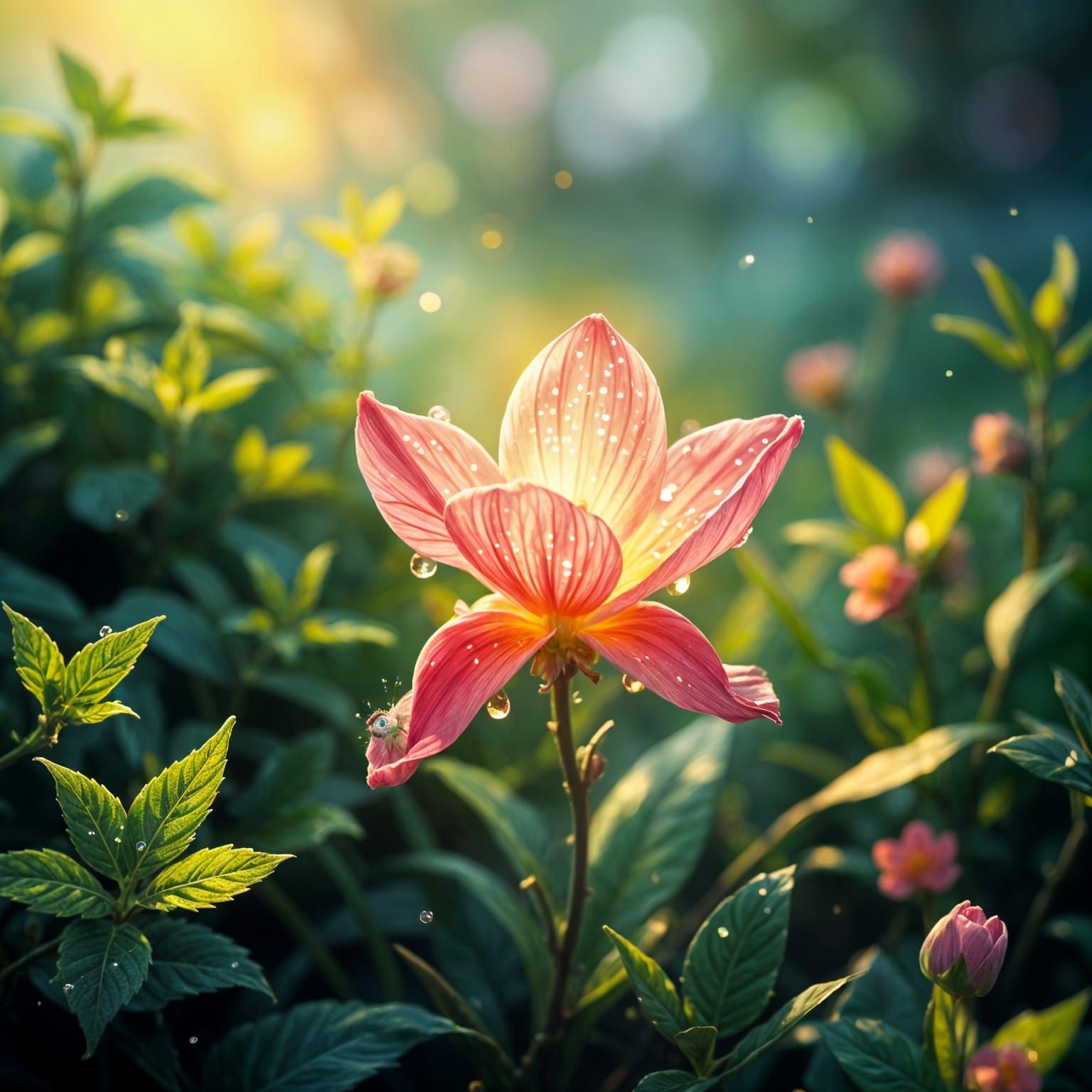 Whimsical Rambo Flower Radiates Warmth in Emerald Foliage