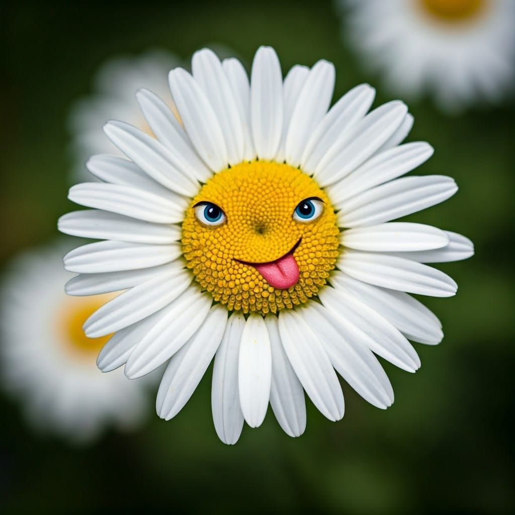 Mischievous Daisy Macro with Anthropomorphic Features