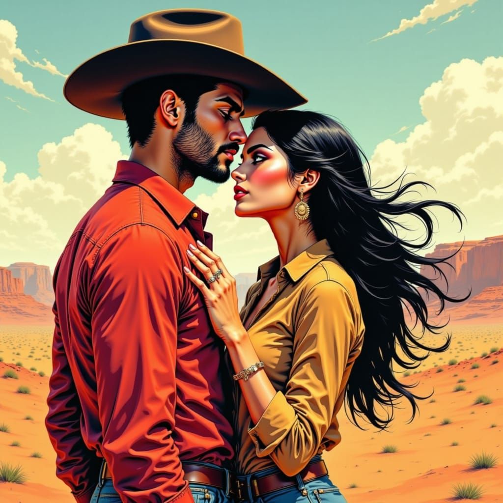 Cowboy and Native American Portrait in Comic Book Style
