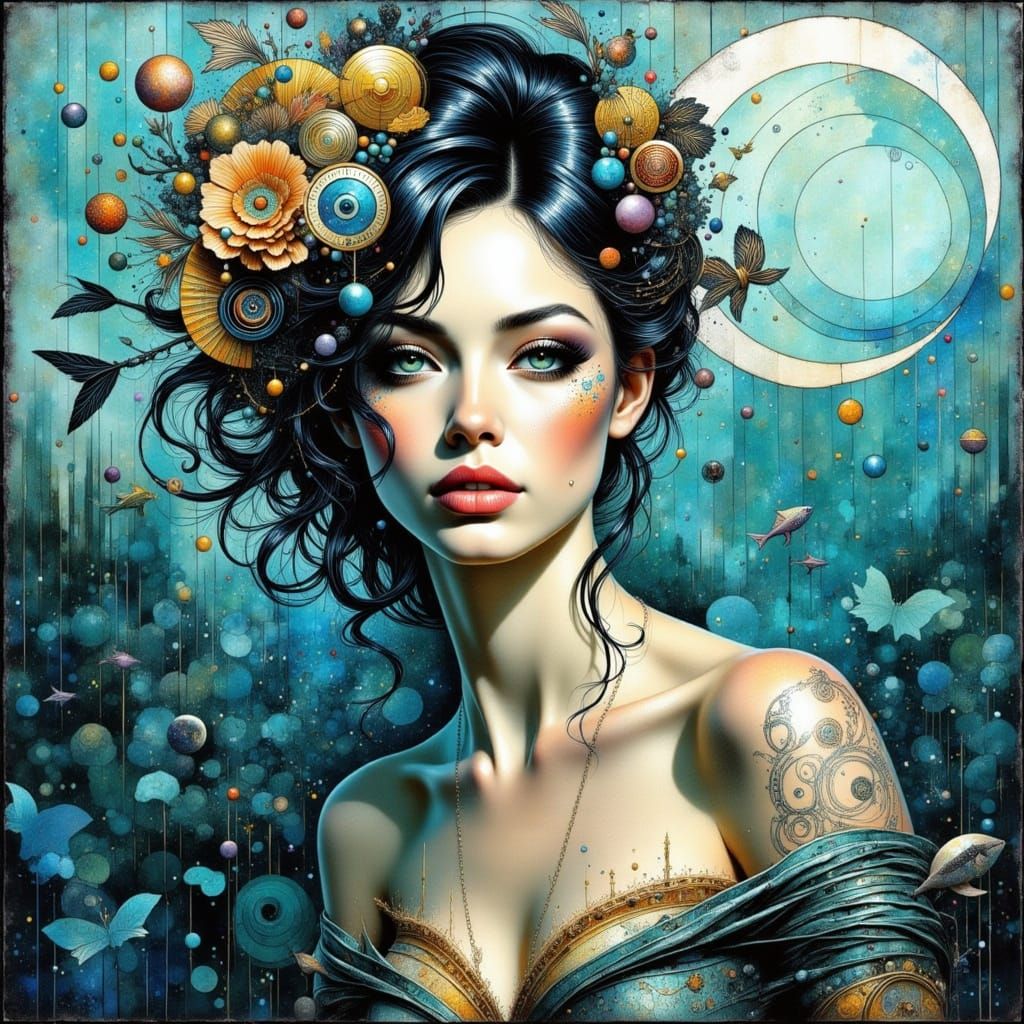 Ethereal Ocean Goddess in Klimt's Golden Style