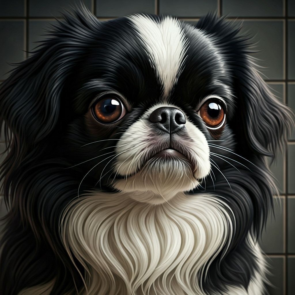 Close-Up Portrait of a Cute Japanese Chin Dog in Classic Aca...