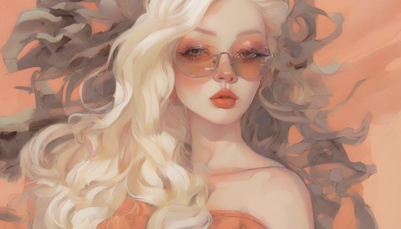 Sleek Woman in Vintage Orange Bikini with Sunset Gradient