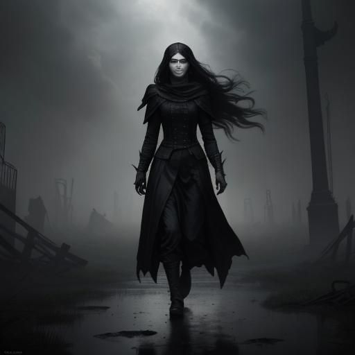 Woman in Black: A Gothic Horror Scene