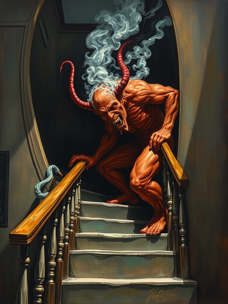 The Devil of the Stairs in Cubist Action Painting
