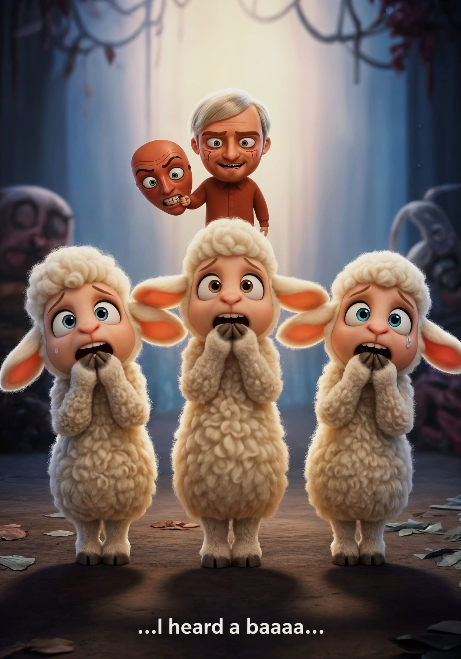 Pixar-Style Movie Poster: Worried Lambs and Hannibal Lecter