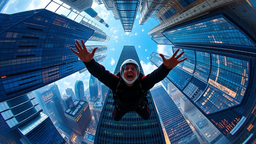 Metropolis Fisheye View with Skydivers