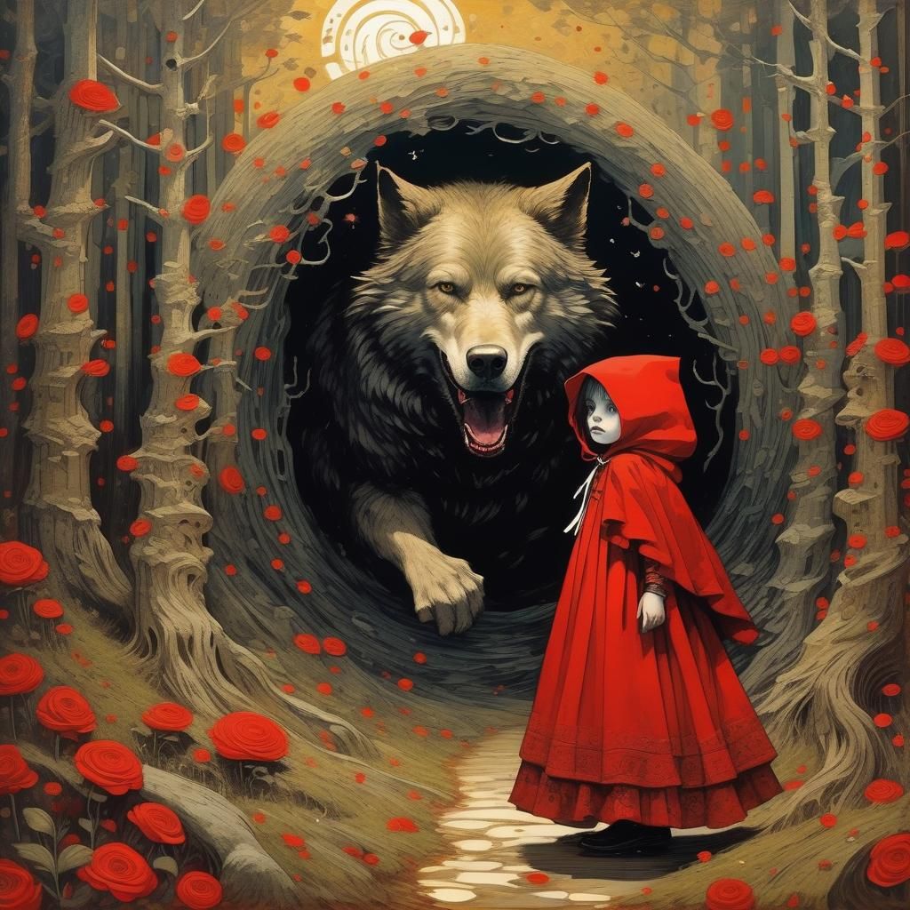 Little Red Riding Hood as Art Nouveau Painting