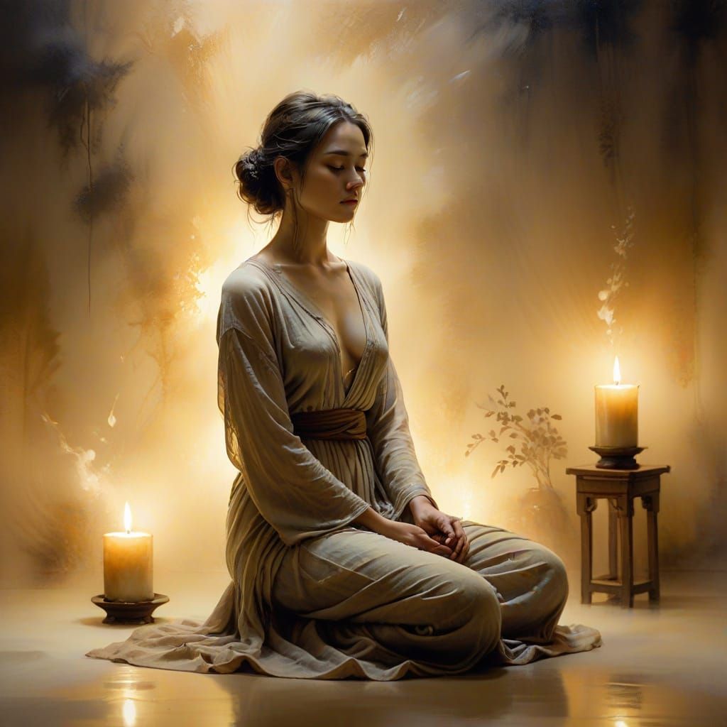 Ethereal Figure in Candlelit Sanctuary