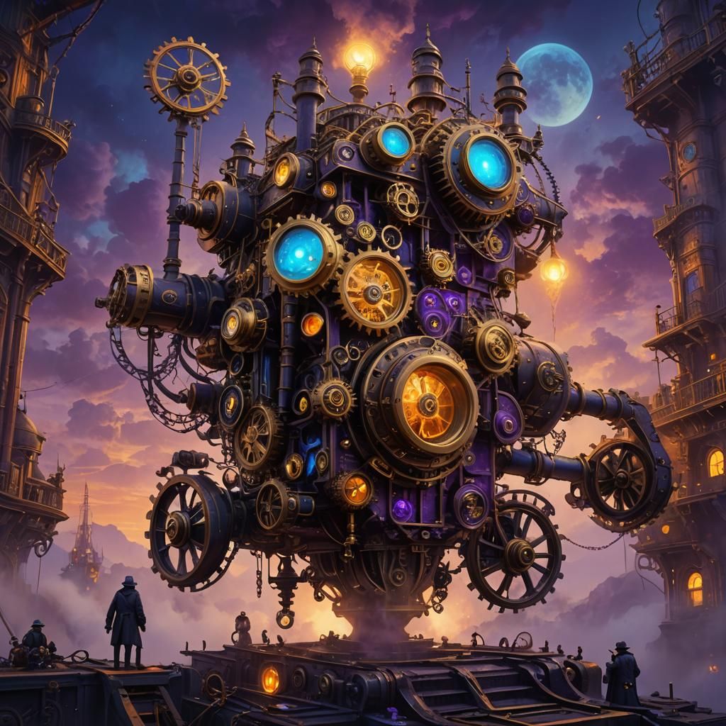 Steampunk Dream Machine with Glowing Orbs, Artstation Style