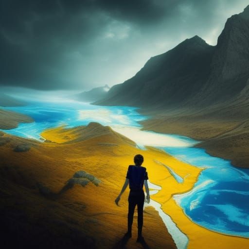 Blue-Haired Man in Detailed Digital Painting