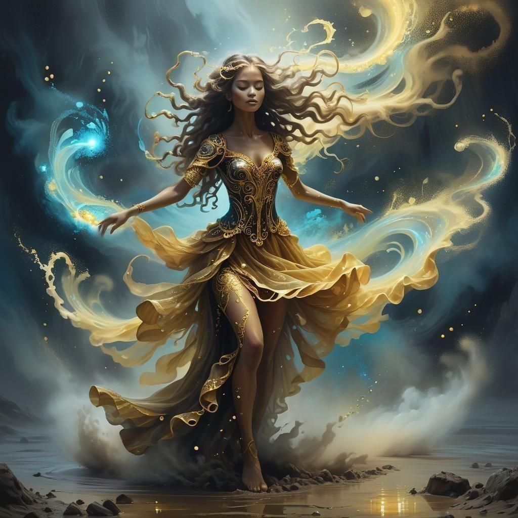 Bioluminescent Fantasy Dancer in Mud Vortex