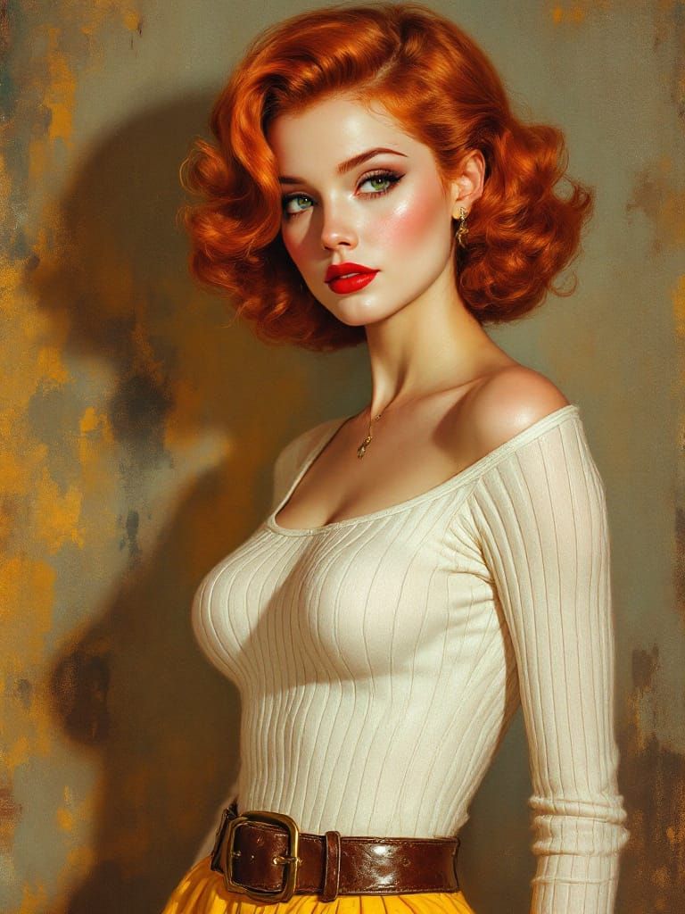 Pin-Up Redhead with Bold Expression and Painterly Style
