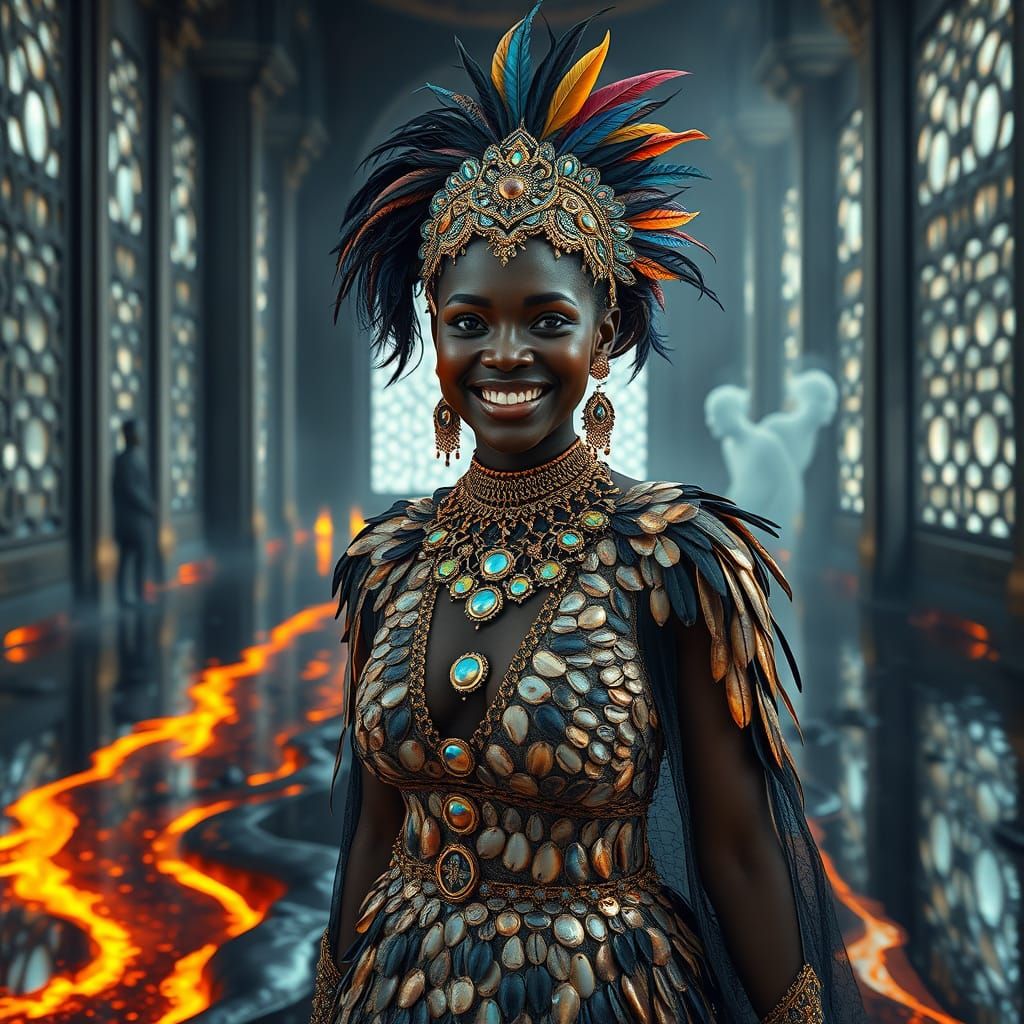 Futuristic Queen in Obsidian Palace