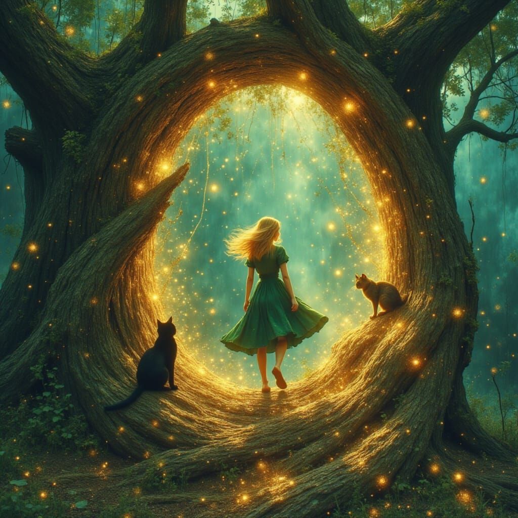 Adventurer and Cats Discover Bioluminescent Portal