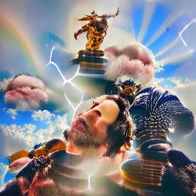 Samurai Warrior Battles a God in the Heavens