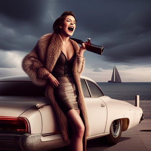 Female Mafia Boss Laughing by the Sea