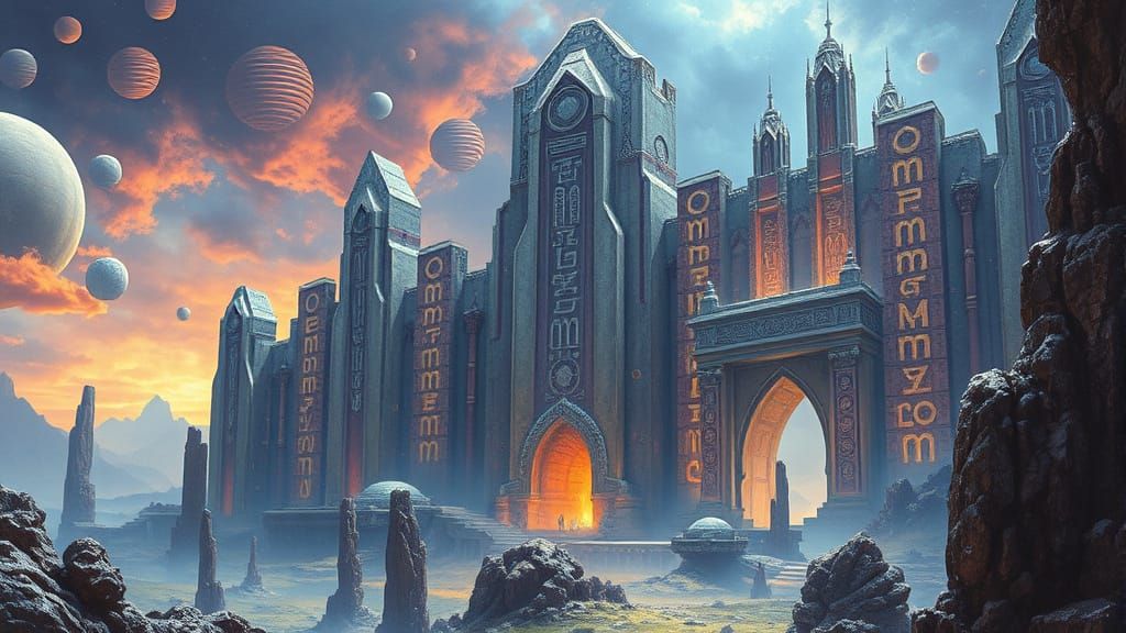 Alien Runes on Crystalline Structures in Fantasy Art