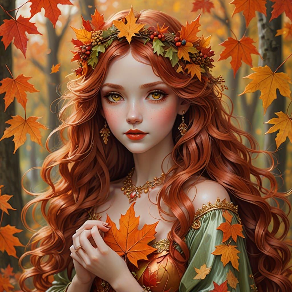 Autumn Fairy with Maple Leaf Crown and Wings