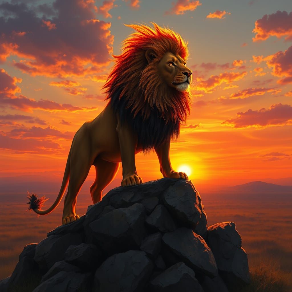 Fiery Lion at Sunset: Fantasy Concept Art