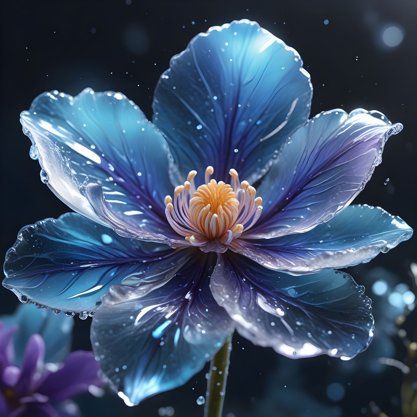 Ethereal Ice Blossom Amidst an Underwater Waterfall