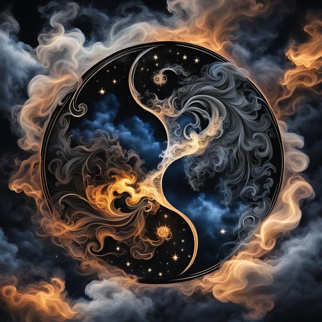 Yin-Yang Symbol in Light and Dark Smoke