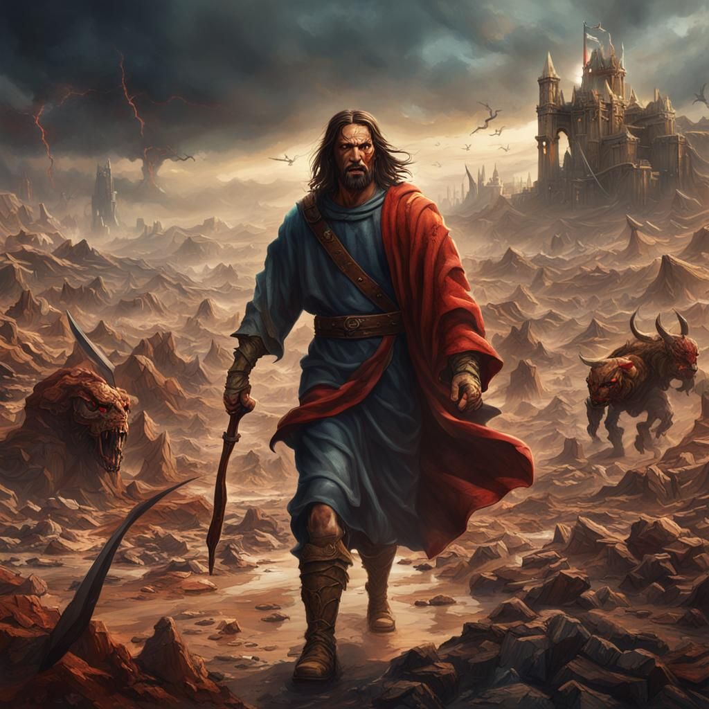 Jesus vs Devil in Wasteland: Fantasy Concept Art