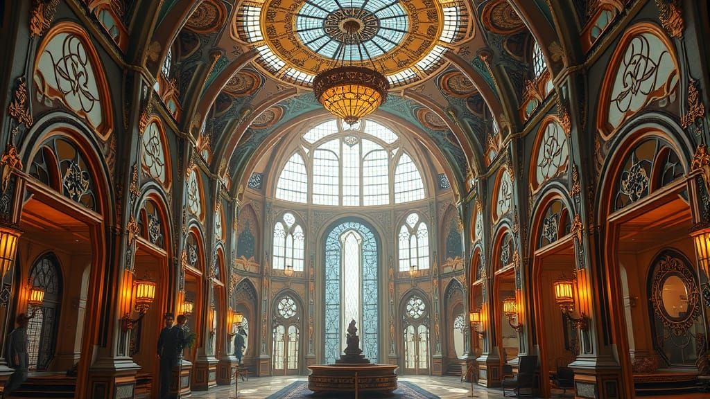 Ornate Conservatory Interior in Art Nouveau Style