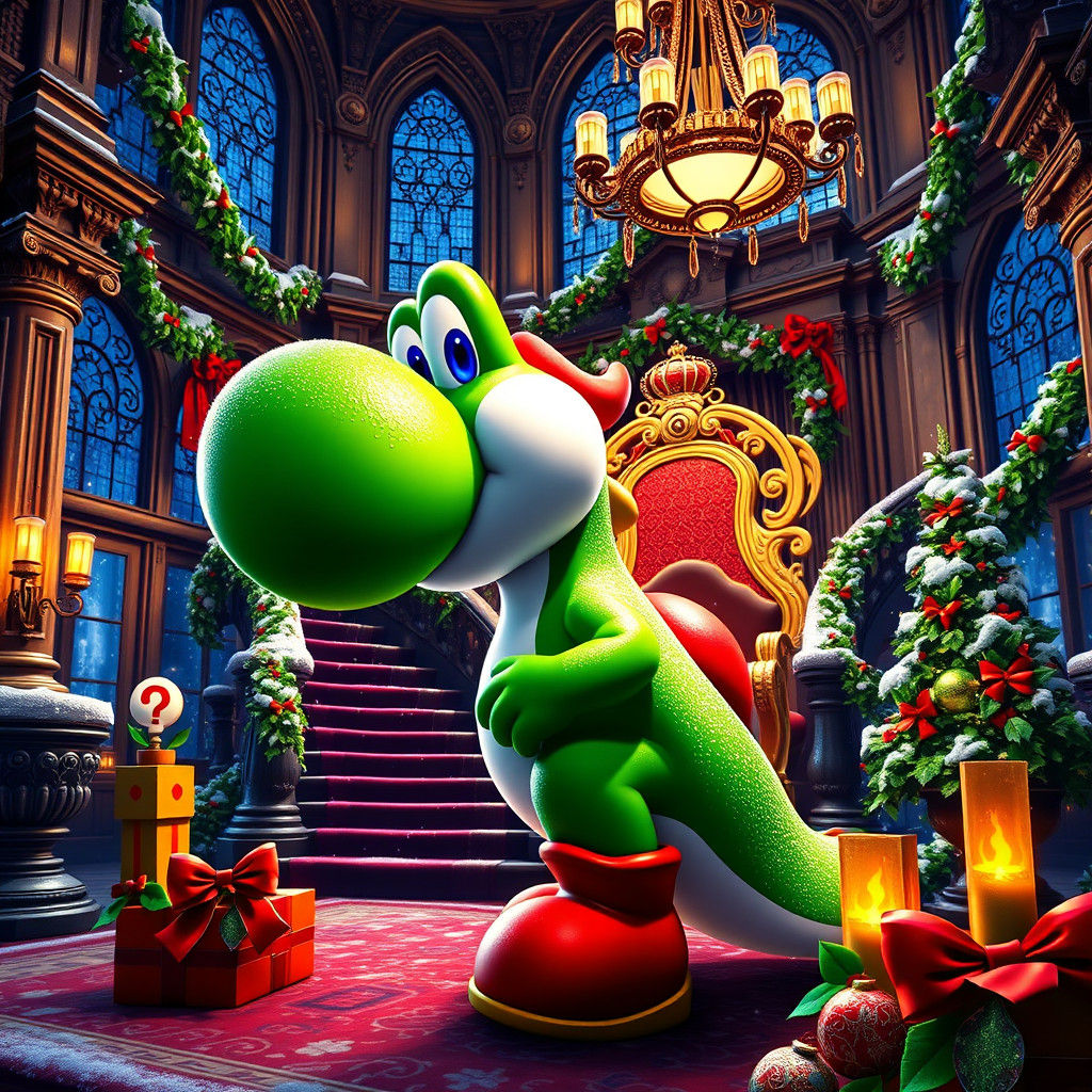 Yoshi in Super Mario Mansion Christmas Scene