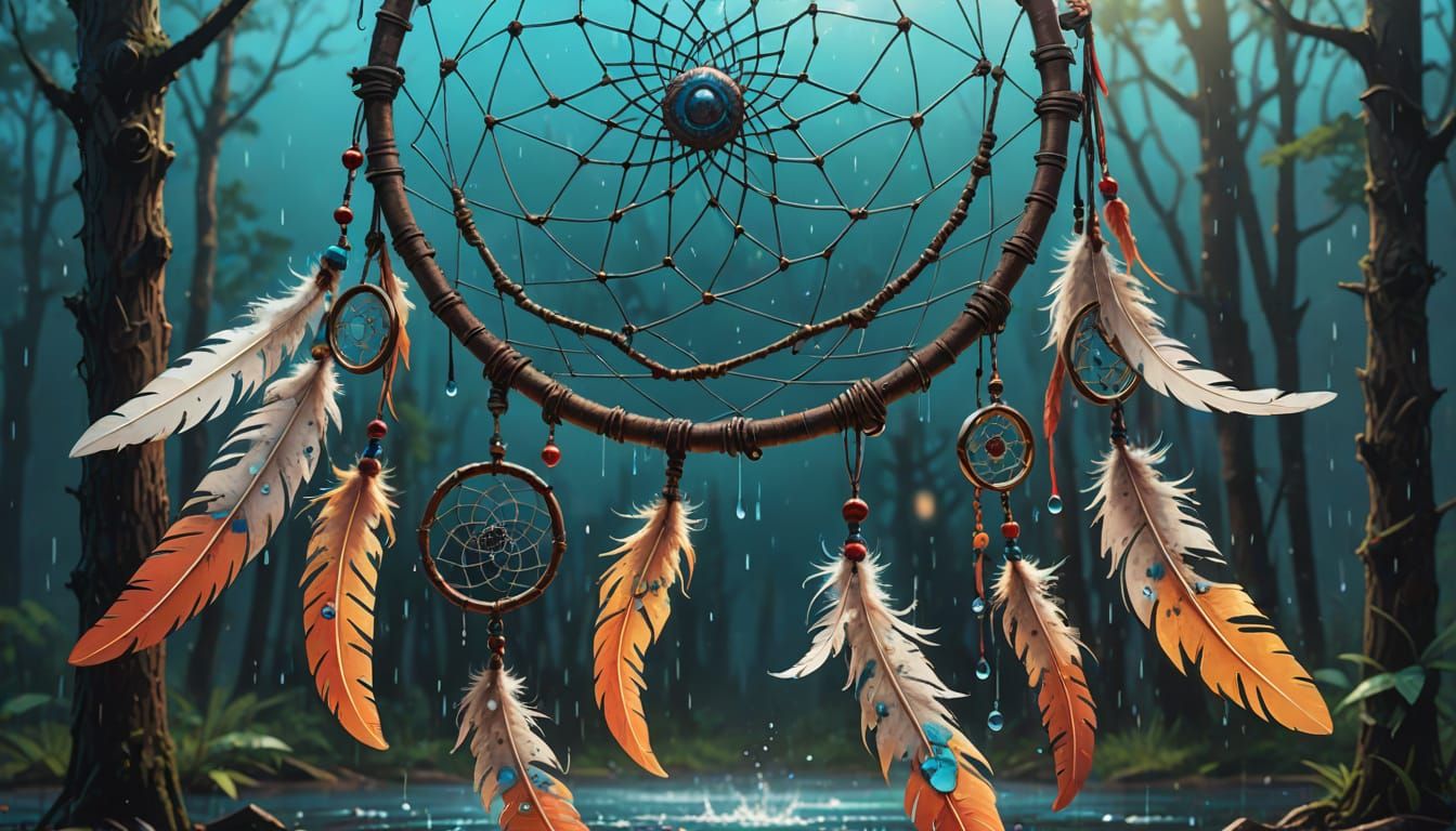 Dreamcatcher in Splash Art Style with Water Droplets