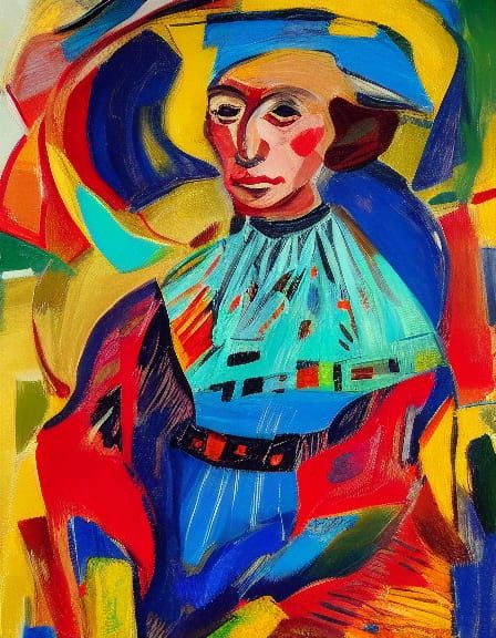 Expressive Lady Portrait in Abstract Oil Painting