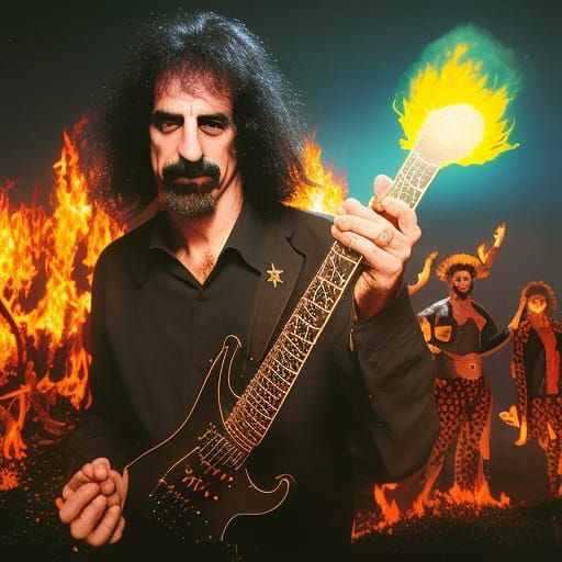 Frank Zappa in Atompunk Style with Flying Guitars