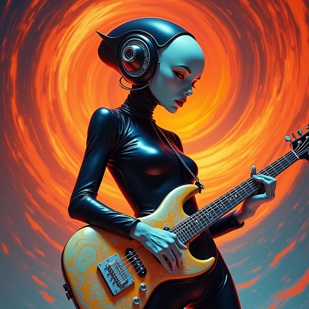 Futuristic Italo Rock Band in Vibrant Psychedelic Landscape