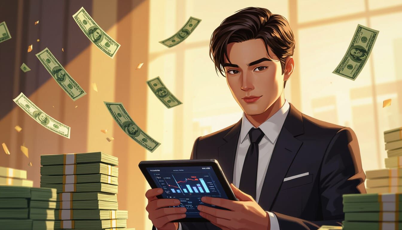 Businessperson with Solo Ads Dashboard, Concept Art