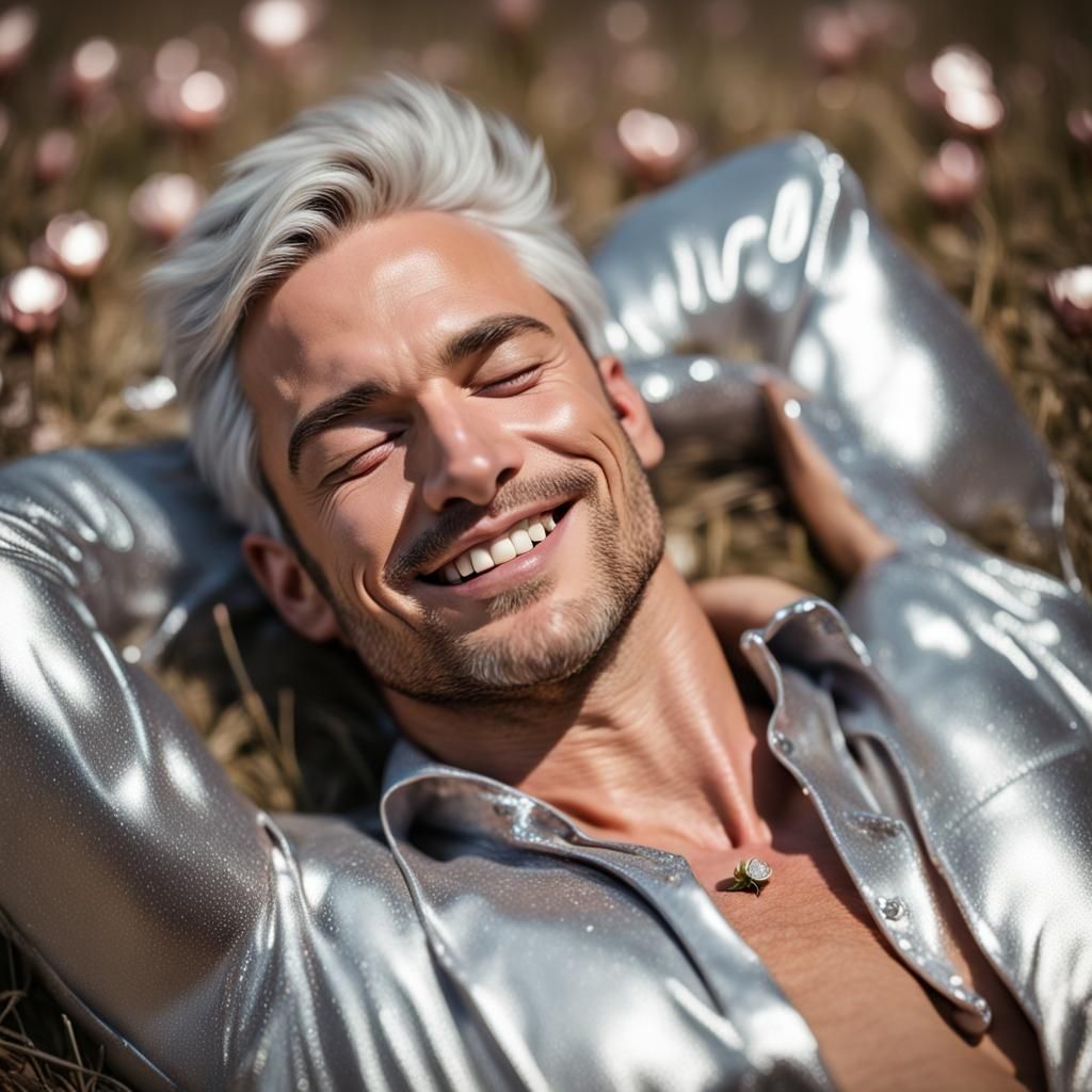 Silver Haired Man with Metallic Roses, Photography