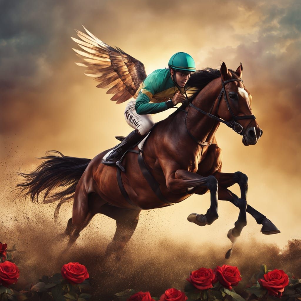 Winged Racehorse Galloping at Golden Hour