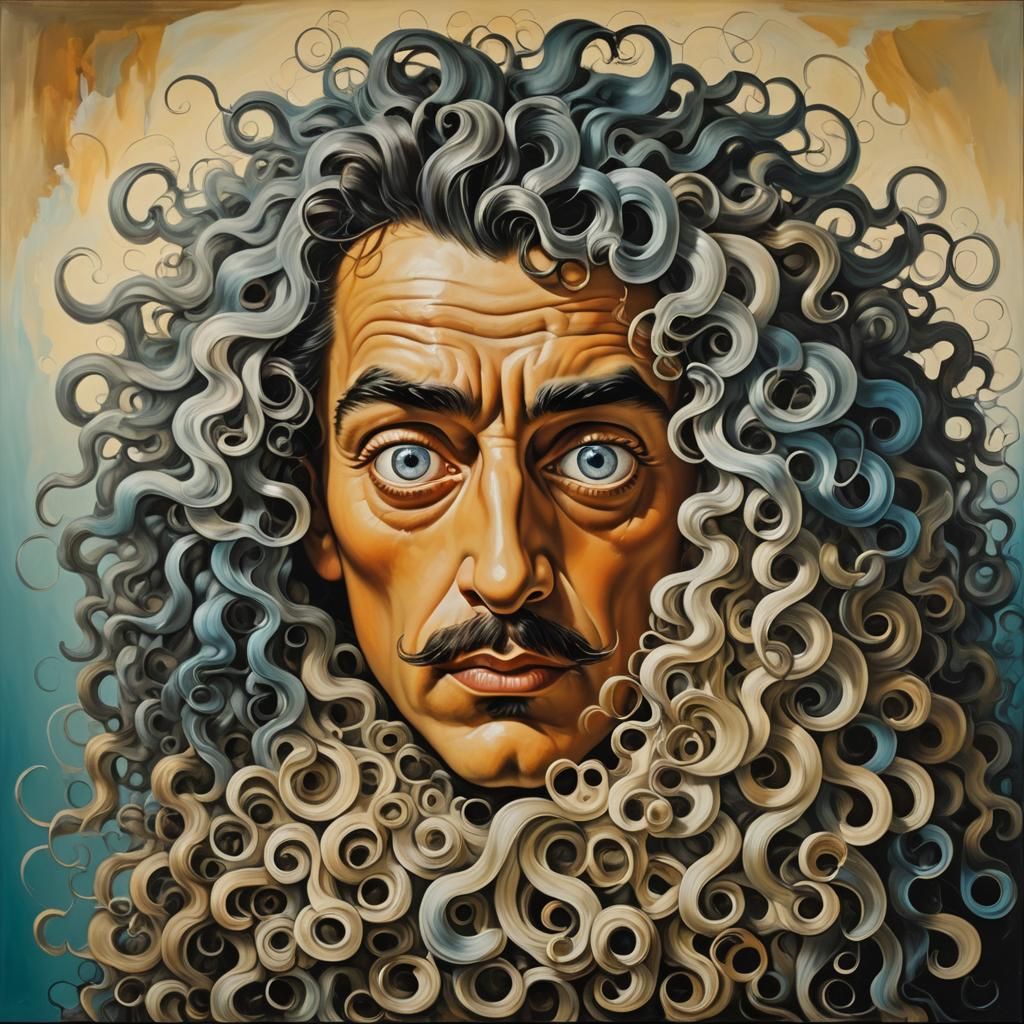 Surreal Pile of Curly Hair with Cartoon Eyes