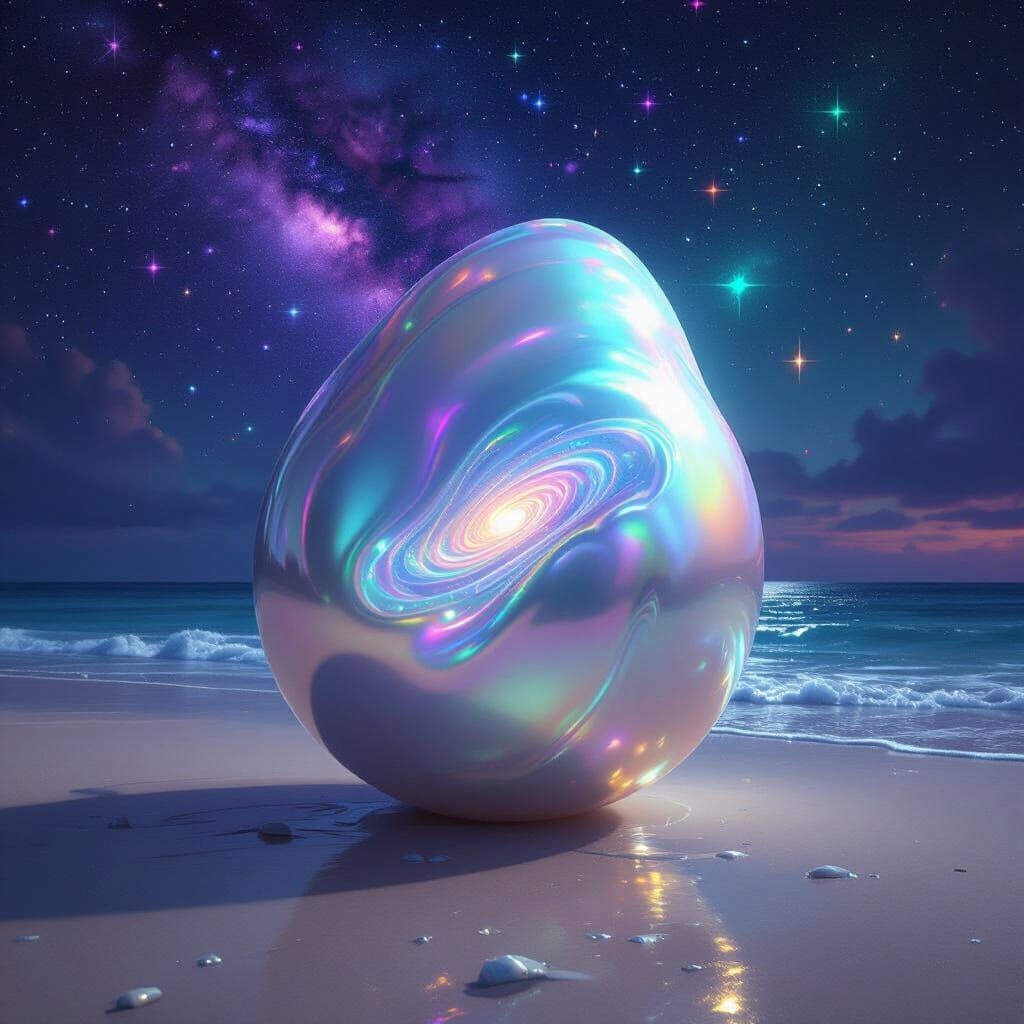 Luminous Pearl with Swirling Galaxy in Dreamlike Art