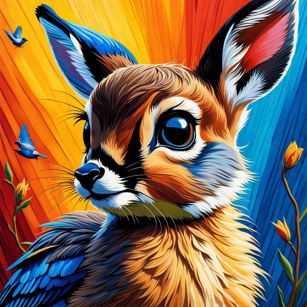 I present the Bambi, Thumper, blue bird hybrid