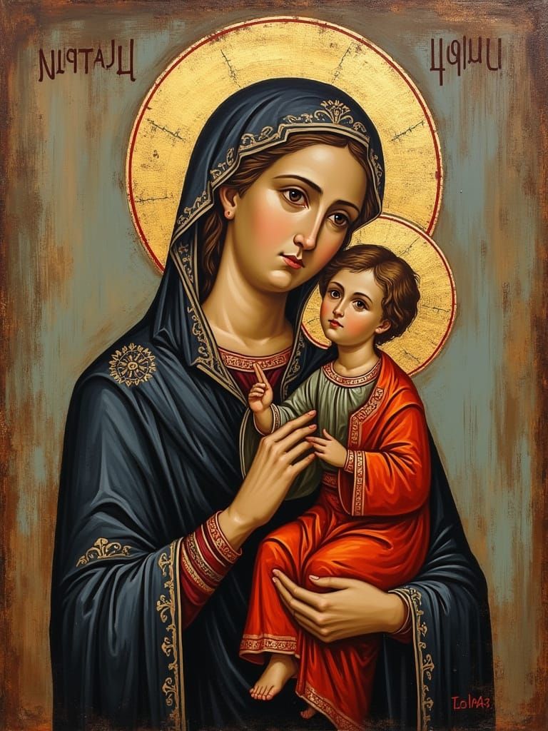 Ancient Wood Icon Painting of Saint Monica