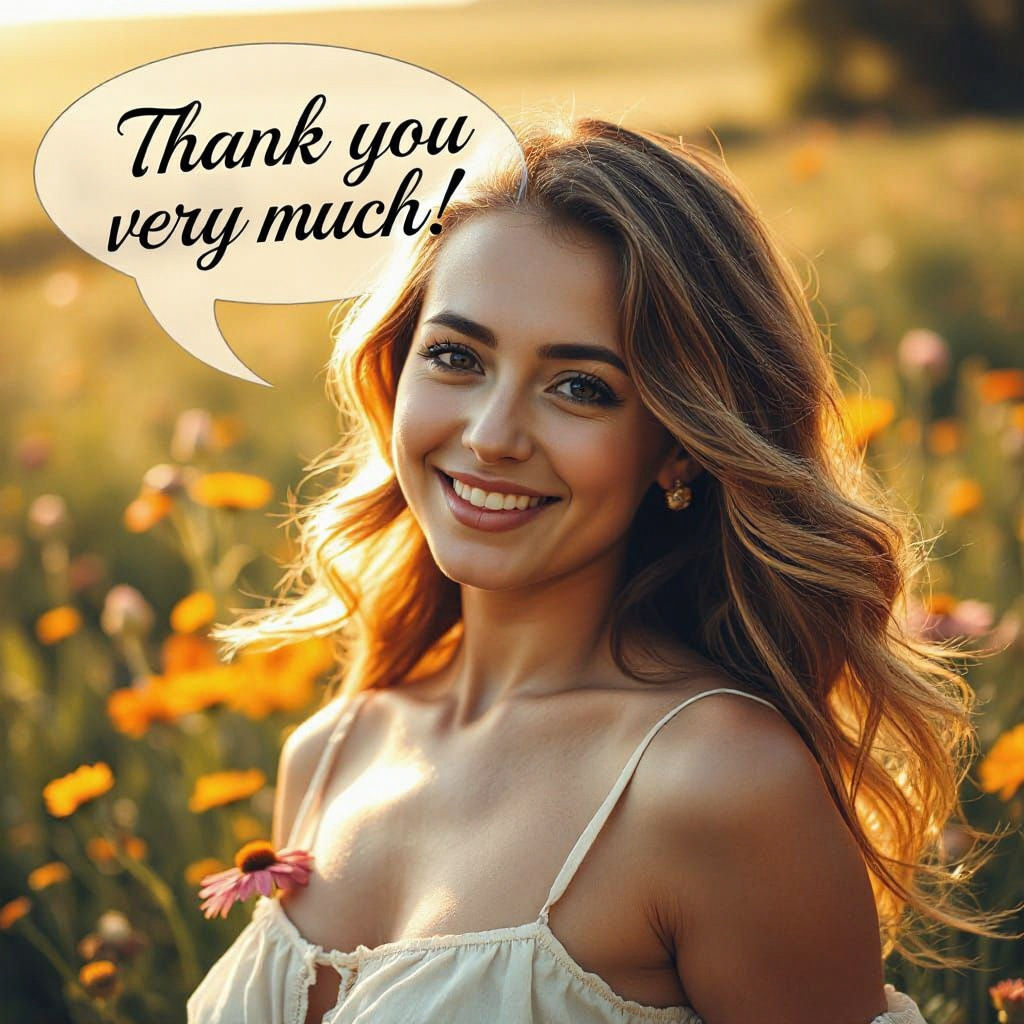Woman Says Thank You in Sunlit Meadow