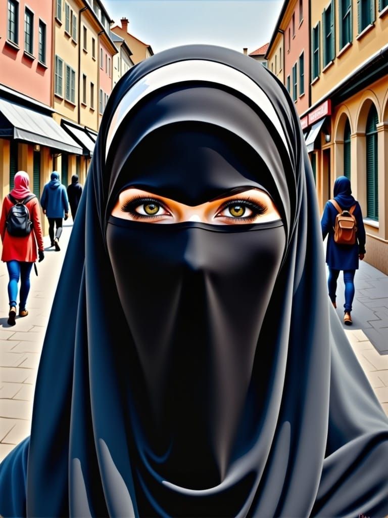 Niqabi Woman in City, Oil Painting by Jeremy Mann