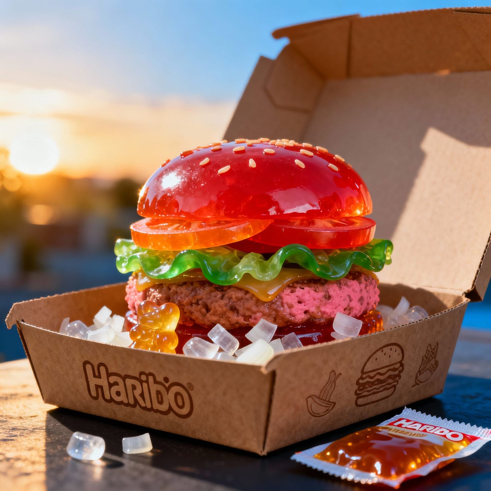 Giant Gummy Burger in Hyperrealistic Style
