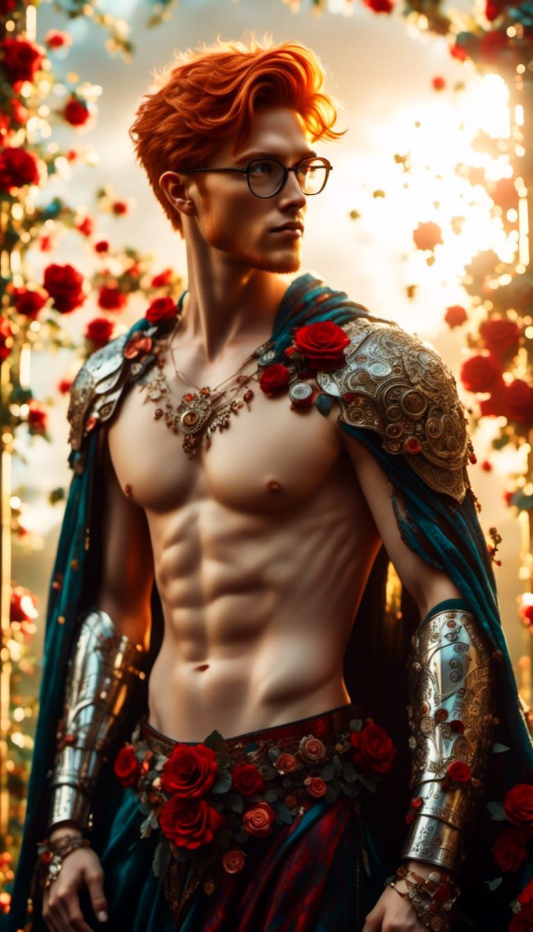 Redhead Hunk in Rose Garden with Silver Armor