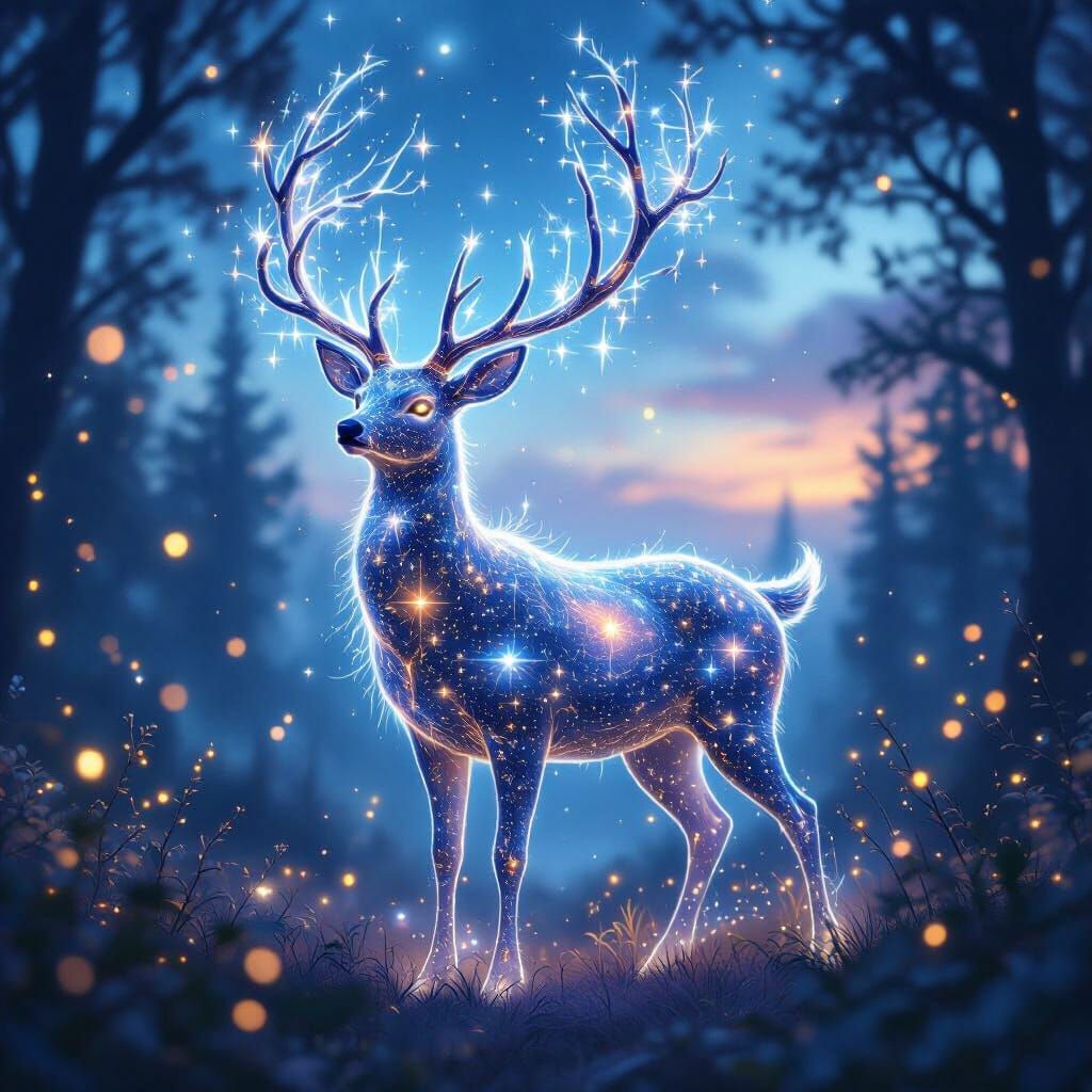 Magical Star Deer in Mystical Forest